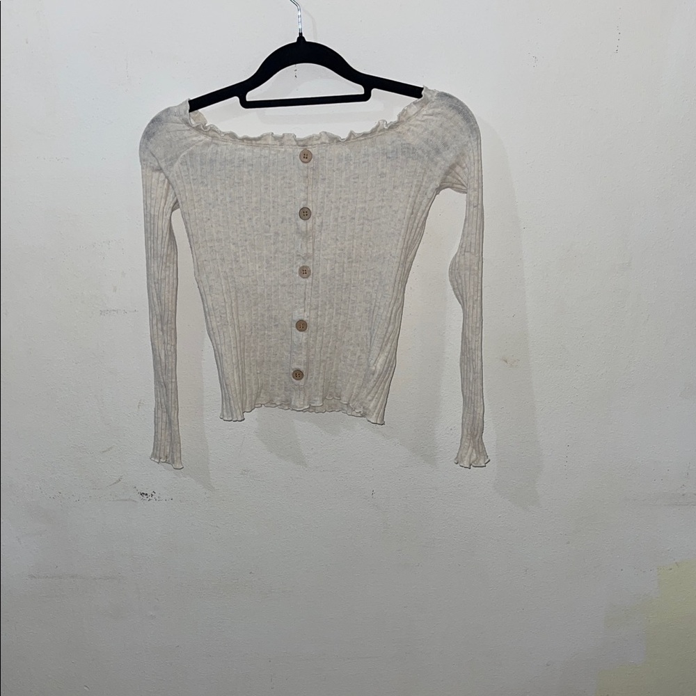 Cream Button-Up Ribbed Crop Top